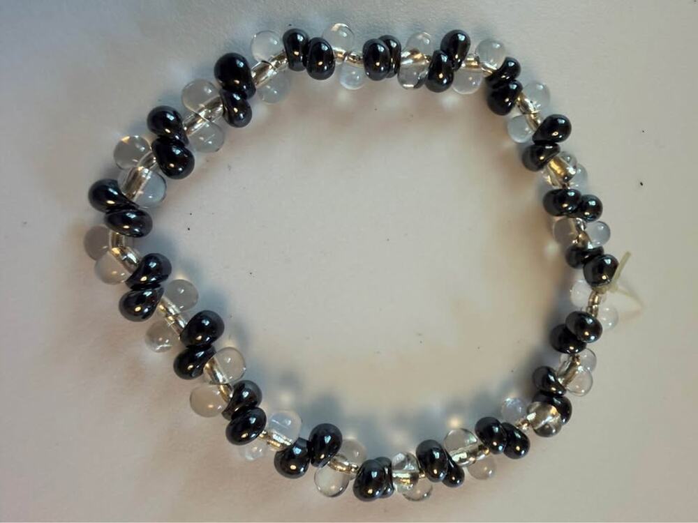 Black and Clear Beaded Stretch Bracelet